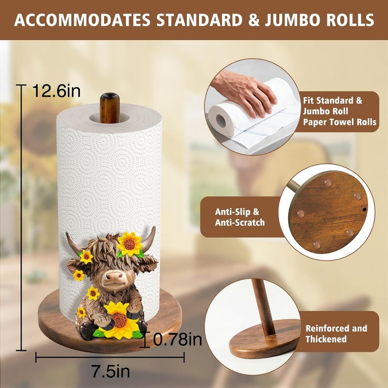 GAJ Highland Cow Paper Towel Holder - Highland Cow Decor for Kitchen Farmhouse Bathroom Countertop - Gifts for Women Mom Grandma - 3D Cute Stuff Decorative Accessories - Image 5